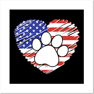 American Flag Paw in Heart Posters and Art